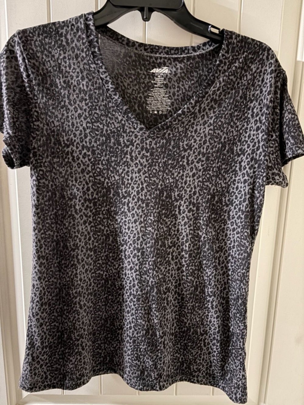 Avia Black and Gray Leopard V-Neck Tee